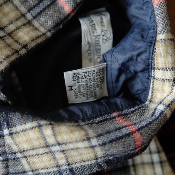 Vintage Sears Roebuck Plaid Wool Flannel Shirt Jacket Blue Tan Mens Medium - Picture 8 of 9